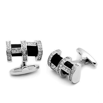 MALO2629 - Rhodium Brass Cufflink with Top Grade Crystal  in Clear