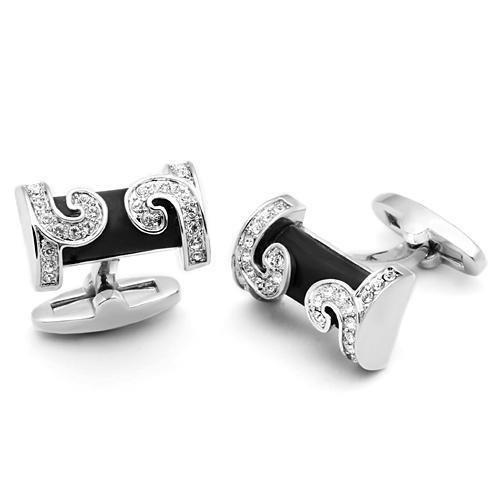 MALO2630 - Rhodium Brass Cufflink with Top Grade Crystal  in Clear