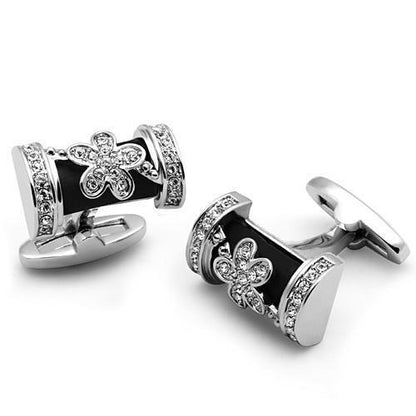 MALO2632 - Rhodium Brass Cufflink with Top Grade Crystal  in Clear