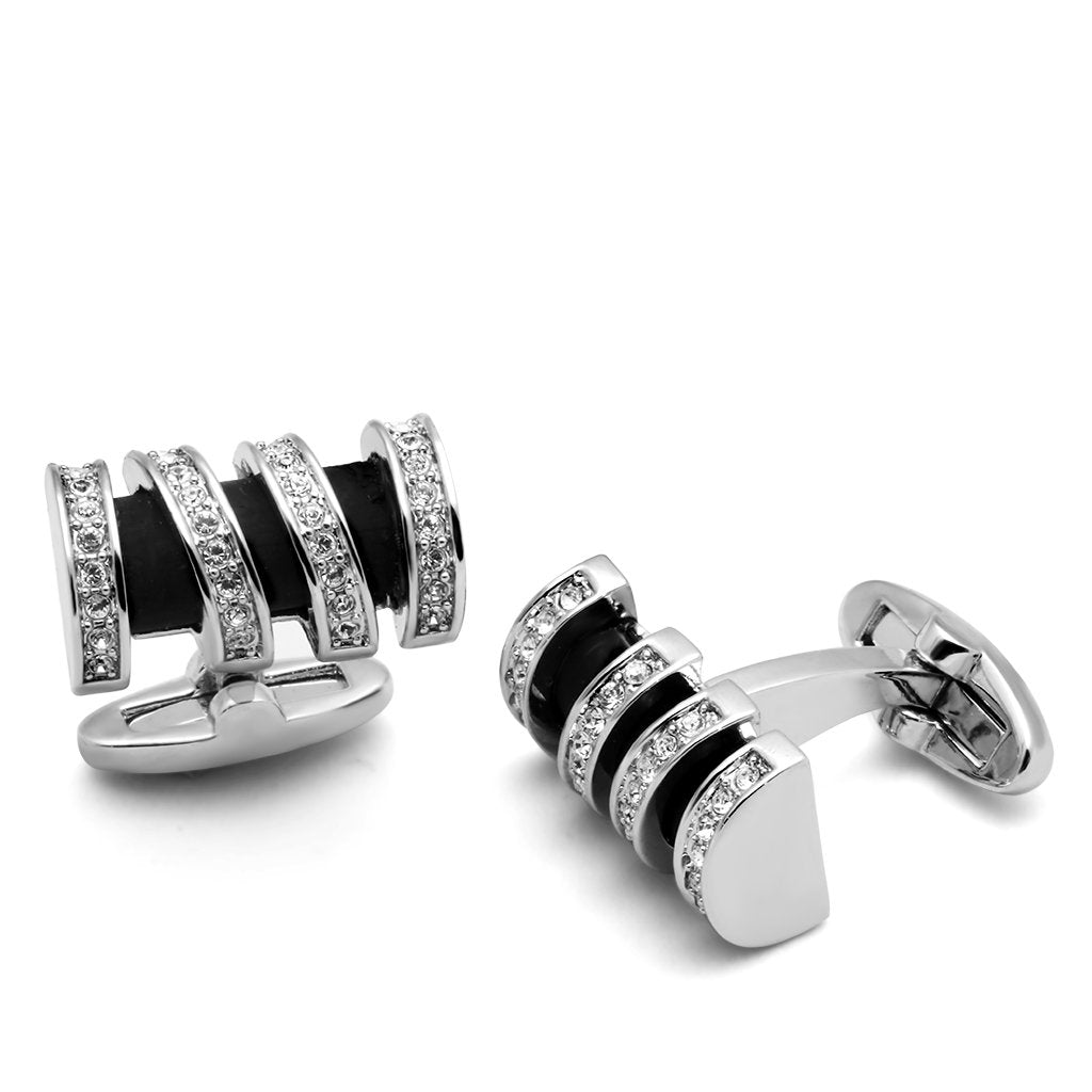 MALO2633 - Rhodium Brass Cufflink with Top Grade Crystal  in Clear