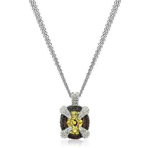 MALO2641 - Rhodium+Hematite Brass Chain Pendant with AAA Grade CZ  in Topaz