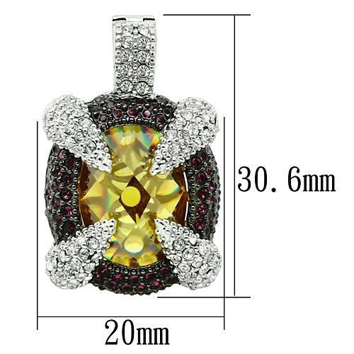 MALO2641 - Rhodium+Hematite Brass Chain Pendant with AAA Grade CZ  in Topaz