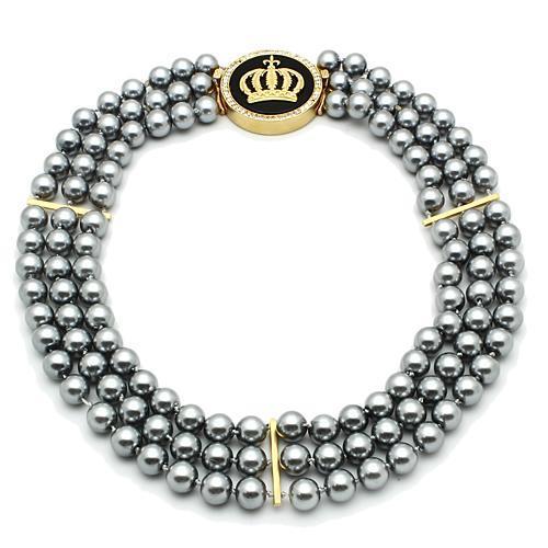 MALO2645 - Gold Brass Necklace with Semi-Precious Onyx in Jet