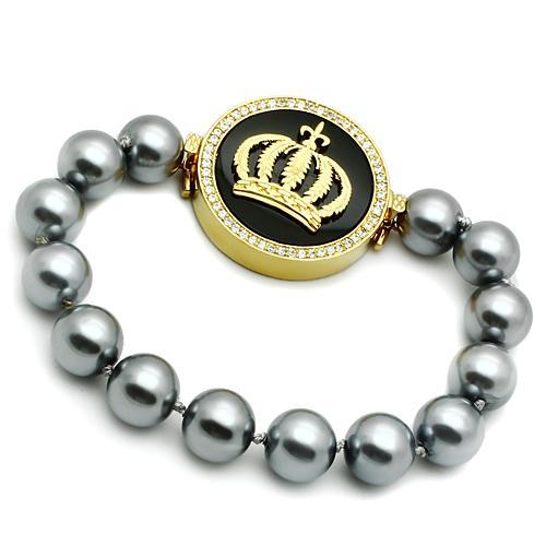 MALO2649 - Gold Brass Bracelet with Semi-Precious Onyx in Jet