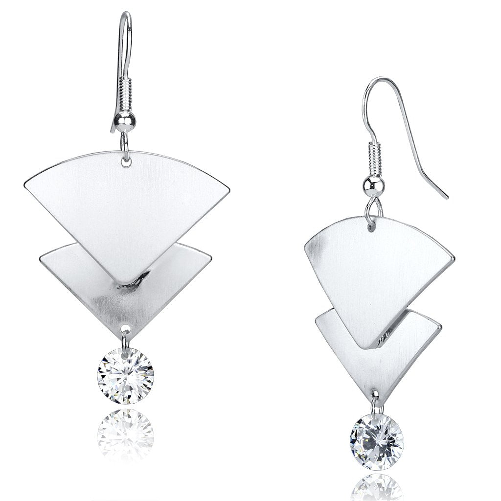 MALO2662 - Matte Rhodium & Rhodium Iron Earrings with AAA Grade CZ  in Clear