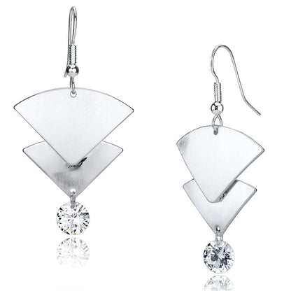MALO2662 - Matte Rhodium & Rhodium Iron Earrings with AAA Grade CZ  in Clear