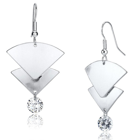 MALO2662 - Matte Rhodium & Rhodium Iron Earrings with AAA Grade CZ  in Clear