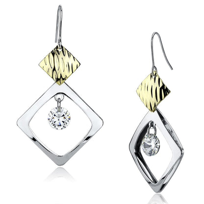 MALO2670 - Gold+Rhodium Iron Earrings with AAA Grade CZ  in Clear