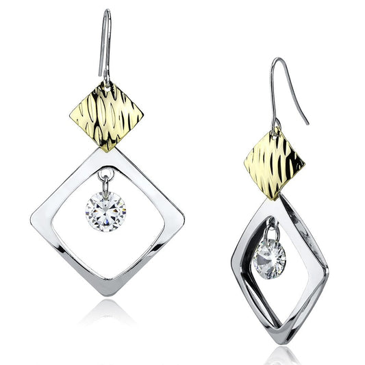 MALO2670 - Gold+Rhodium Iron Earrings with AAA Grade CZ  in Clear