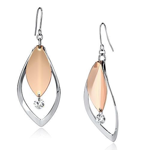 MALO2684 - Rose Gold + Rhodium Iron Earrings with AAA Grade CZ  in Clear