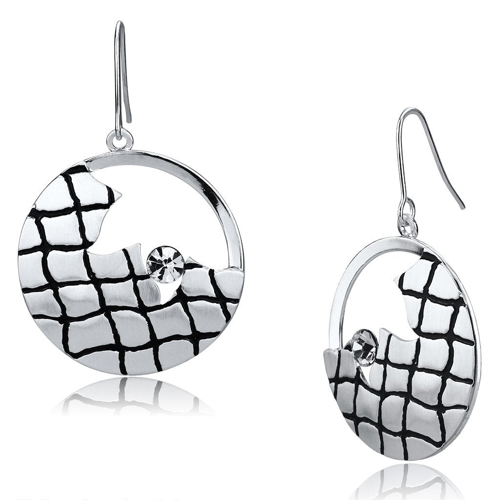 MALO2687 - Matte Rhodium & Rhodium Iron Earrings with Top Grade Crystal  in Clear