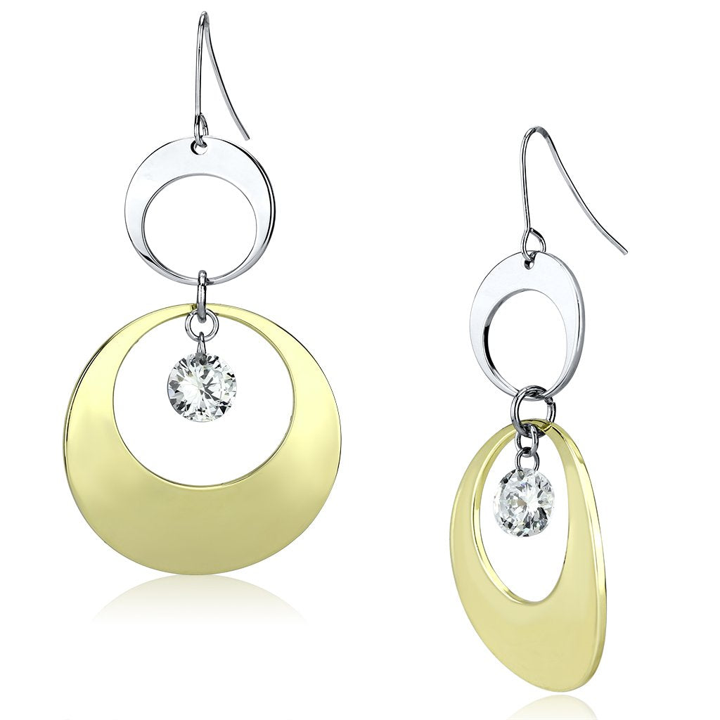 MALO2691 - Gold+Rhodium Iron Earrings with AAA Grade CZ  in Clear