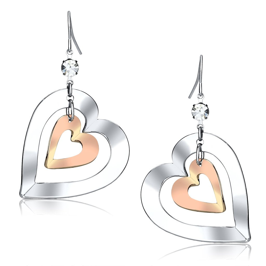 MALO2695 - Rose Gold + Rhodium Iron Earrings with Top Grade Crystal  in Clear