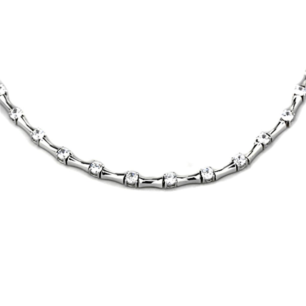 MALO2709 - Rhodium Brass Necklace with AAA Grade CZ  in Clear