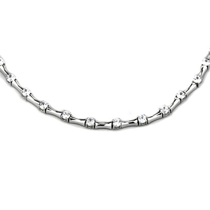 MALO2709 - Rhodium Brass Necklace with AAA Grade CZ  in Clear