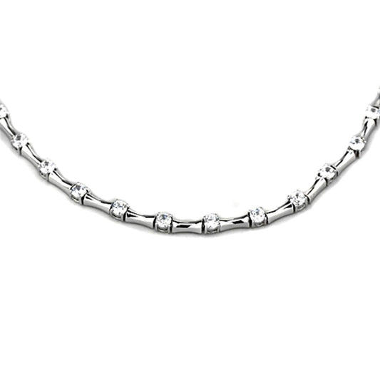 MALO2709 - Rhodium Brass Necklace with AAA Grade CZ  in Clear