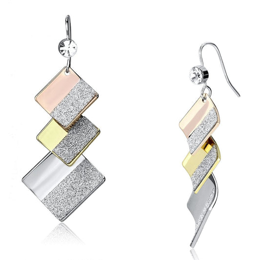 MALO2713 - Rhodium + Gold + Rose Gold Iron Earrings with Top Grade Crystal  in Clear