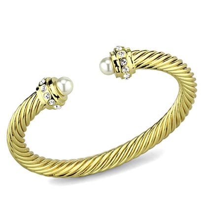 MALO2727 - Gold Brass Bangle with Synthetic Pearl in White