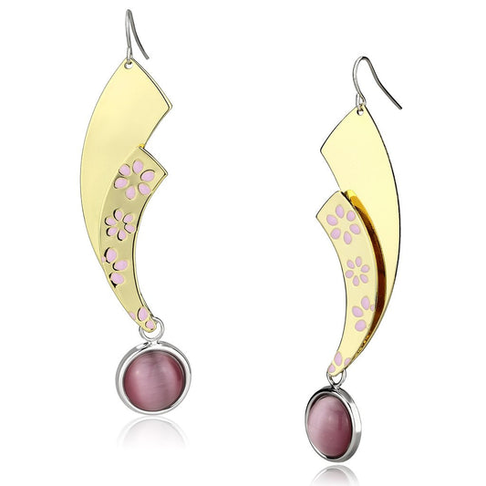 MALO2731 - Gold+Rhodium Iron Earrings with Synthetic Cat Eye in Rose