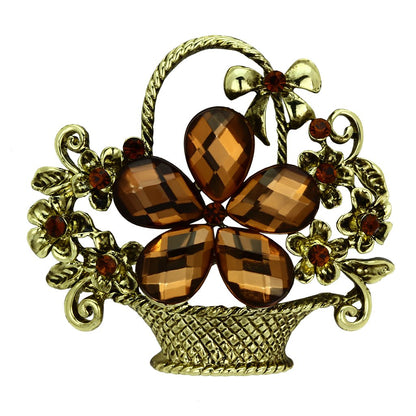 MALO2760 - Antique Copper White Metal Brooches with Synthetic Acrylic in Smoked Quartz