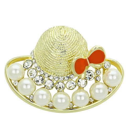 MALO2764 - Flash Gold White Metal Brooches with Synthetic Pearl in White