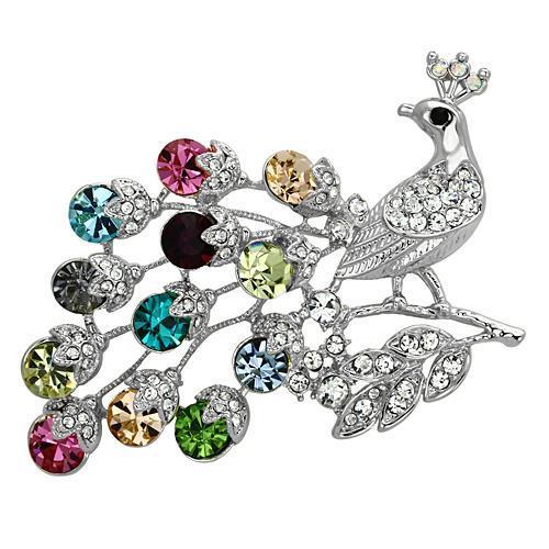 MALO2769 - Imitation Rhodium White Metal Brooches with Top Grade Crystal  in Multi Color