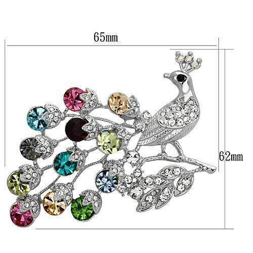 MALO2769 - Imitation Rhodium White Metal Brooches with Top Grade Crystal  in Multi Color