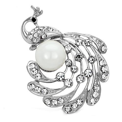 MALO2777 - Imitation Rhodium White Metal Brooches with Synthetic Pearl in White
