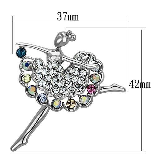 MALO2781 - Imitation Rhodium White Metal Brooches with Top Grade Crystal  in Multi Color