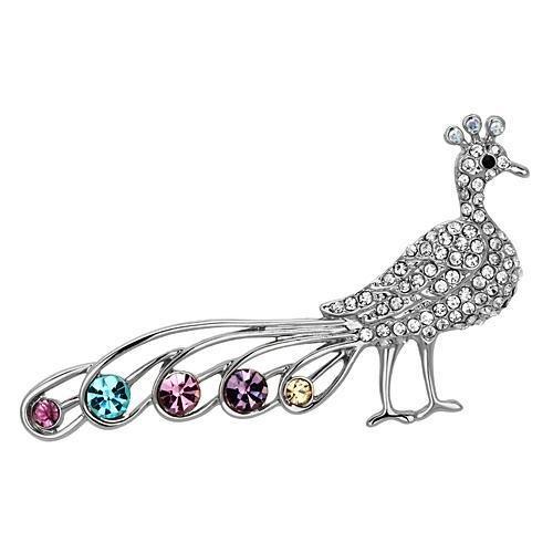 MALO2797 - Imitation Rhodium White Metal Brooches with Top Grade Crystal  in Multi Color