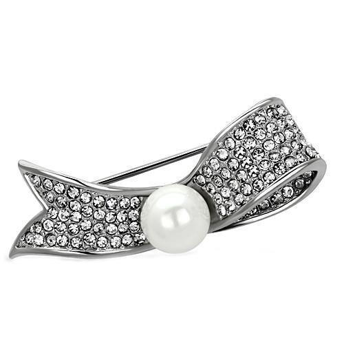 MALO2799 - Imitation Rhodium White Metal Brooches with Synthetic Pearl in White