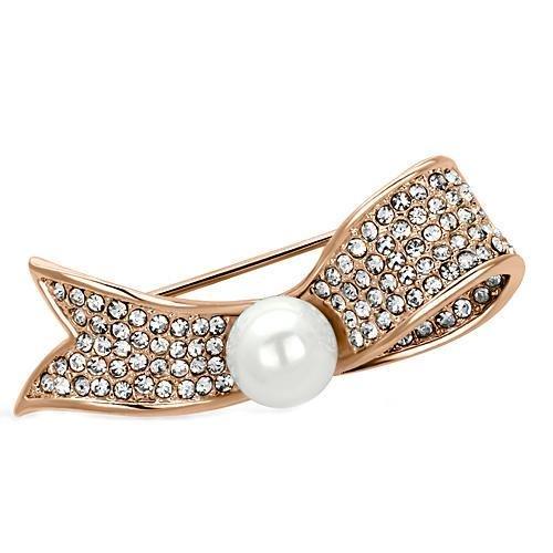 MALO2800 - Flash Rose Gold White Metal Brooches with Synthetic Pearl in White