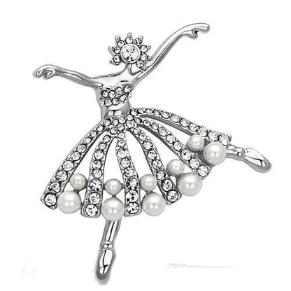 MALO2801 - Imitation Rhodium White Metal Brooches with Synthetic Pearl in White