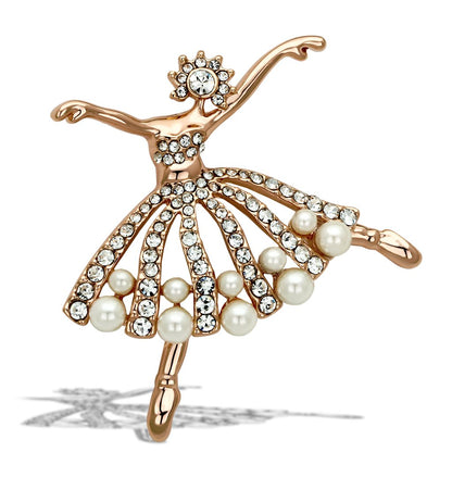MALO2802 - Flash Rose Gold White Metal Brooches with Synthetic Pearl in White