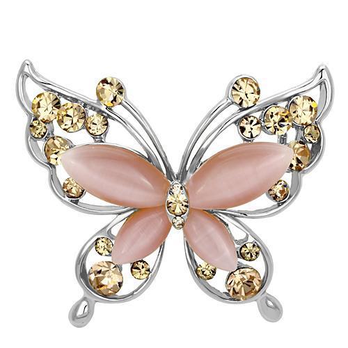 MALO2805 - Imitation Rhodium White Metal Brooches with Synthetic Cat Eye in Light Rose