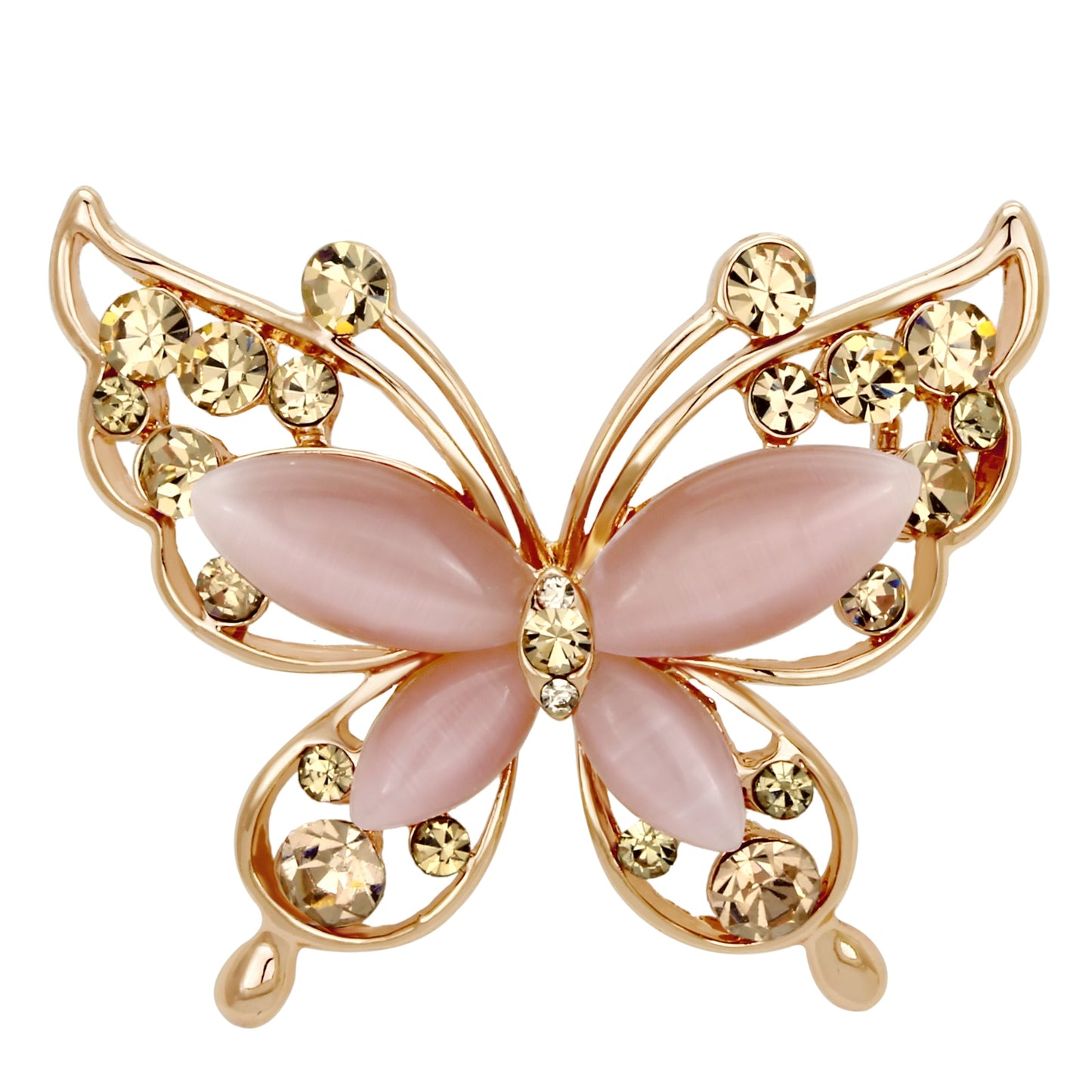 MALO2806 - Flash Rose Gold White Metal Brooches with Synthetic Cat Eye in Light Rose