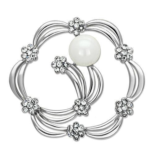MALO2809 - Imitation Rhodium White Metal Brooches with Synthetic Pearl in White