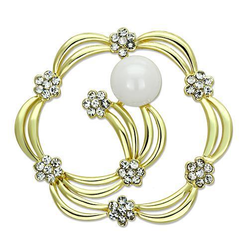 MALO2810 - Flash Gold White Metal Brooches with Synthetic Pearl in White