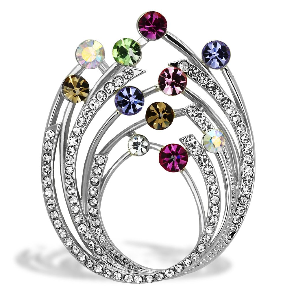 MALO2811 - Imitation Rhodium White Metal Brooches with Top Grade Crystal  in Multi Color
