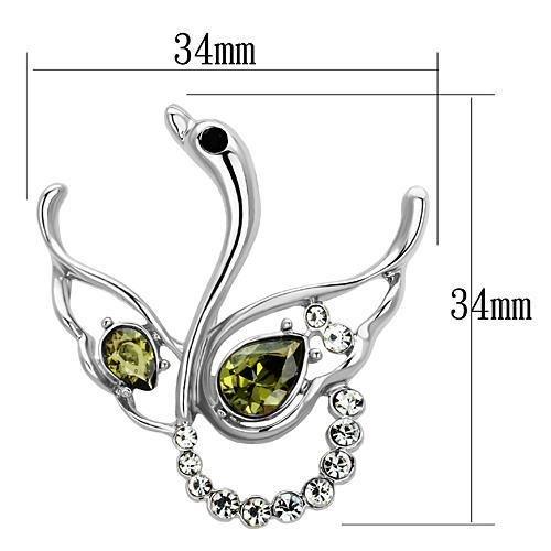 MALO2815 - Imitation Rhodium White Metal Brooches with Top Grade Crystal  in Olivine color