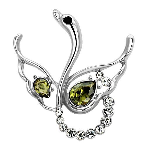 MALO2815 - Imitation Rhodium White Metal Brooches with Top Grade Crystal  in Olivine color