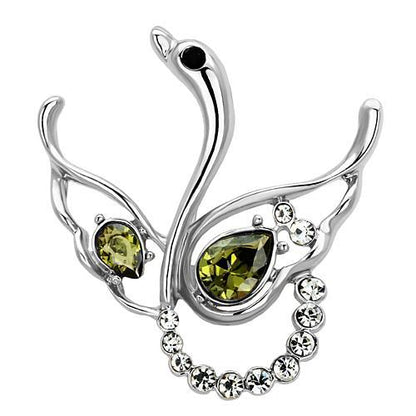 MALO2815 - Imitation Rhodium White Metal Brooches with Top Grade Crystal  in Olivine color