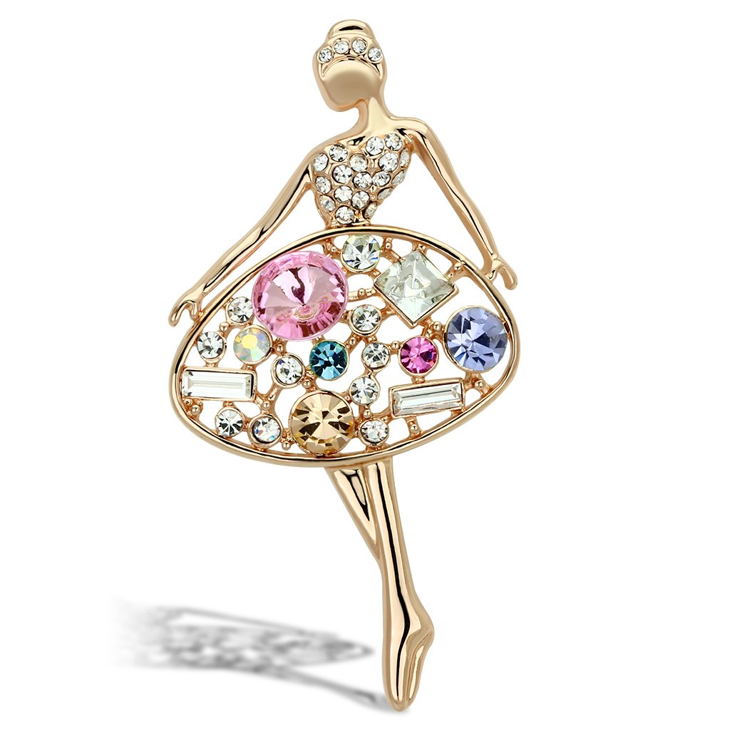 MALO2817 - Flash Gold White Metal Brooches with Top Grade Crystal  in Multi Color