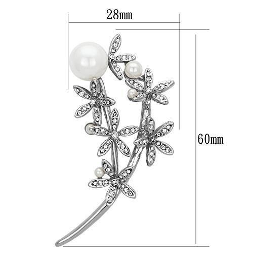 MALO2833 - Imitation Rhodium White Metal Brooches with Synthetic Pearl in White