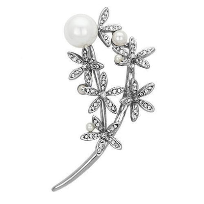 MALO2833 - Imitation Rhodium White Metal Brooches with Synthetic Pearl in White