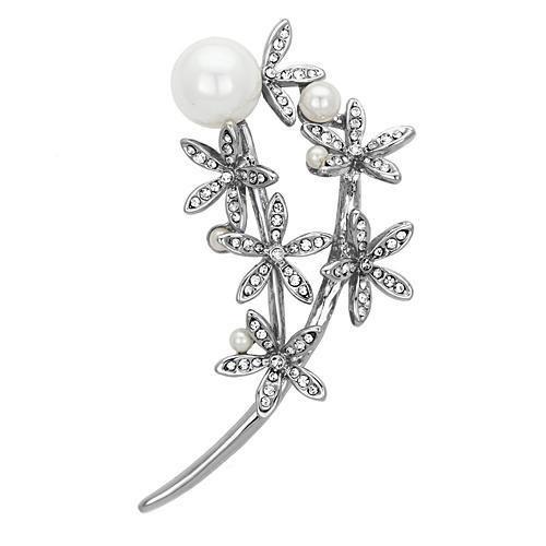 MALO2833 - Imitation Rhodium White Metal Brooches with Synthetic Pearl in White