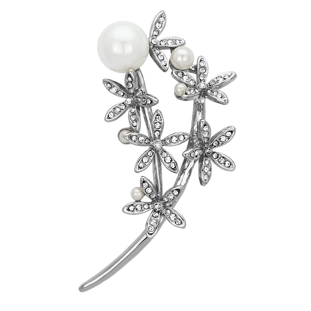 MALO2834 - Flash Rose Gold White Metal Brooches with Synthetic Pearl in White