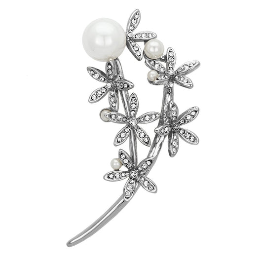 MALO2834 - Flash Rose Gold White Metal Brooches with Synthetic Pearl in White