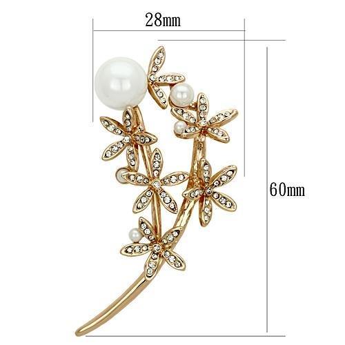 MALO2834 - Flash Rose Gold White Metal Brooches with Synthetic Pearl in White
