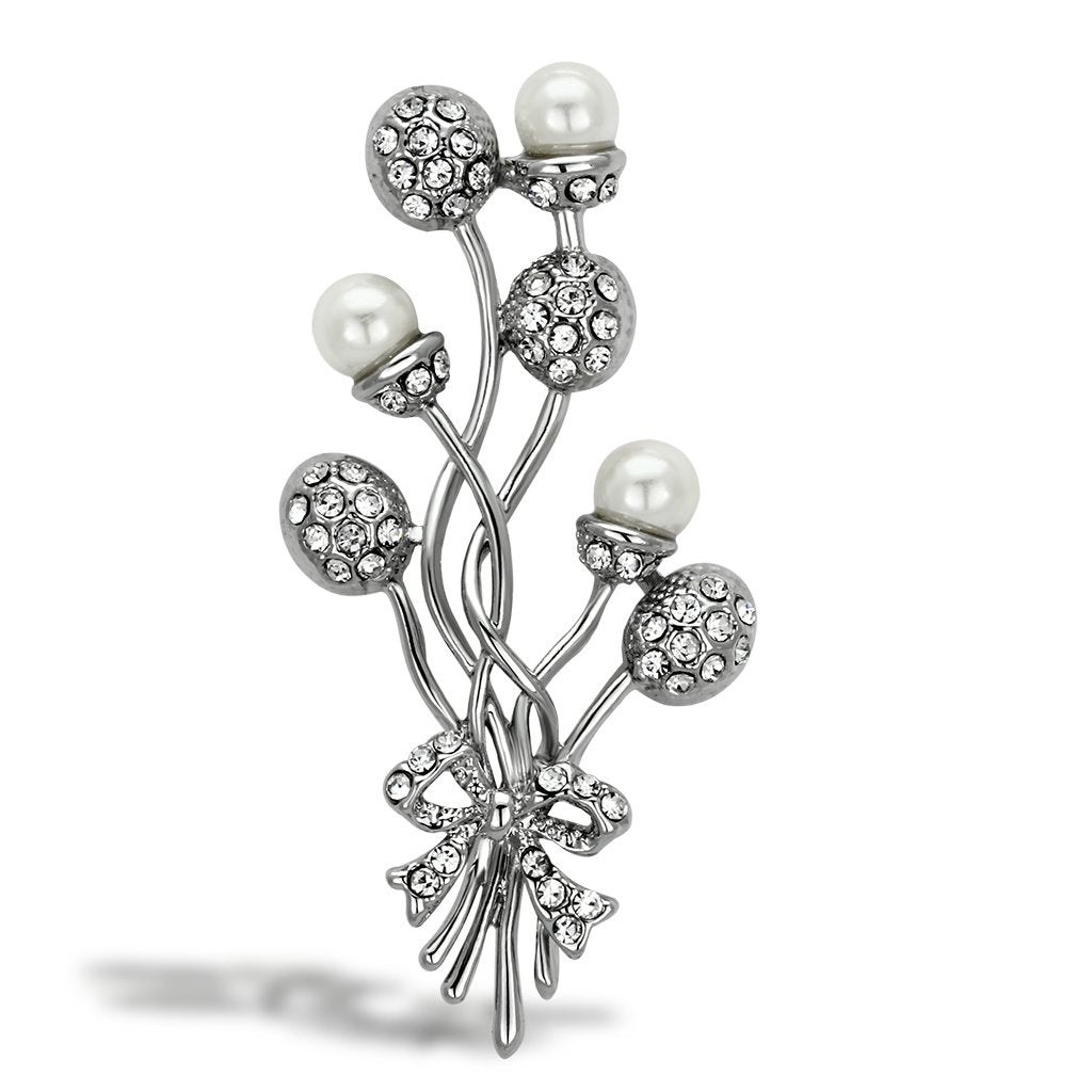 MALO2835 - Imitation Rhodium White Metal Brooches with Synthetic Pearl in White